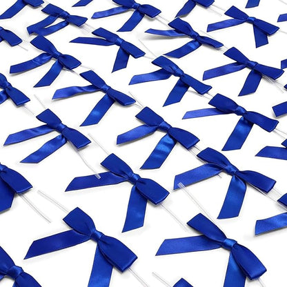 Bright Creations Gift Bows with Twist Ties 100Ct - 3-Inch Satin Bows & 5.7-Inch Polyester Ties, Dark Blue - Gift Wrap Ribbon for Party Favor & Treat Bags
