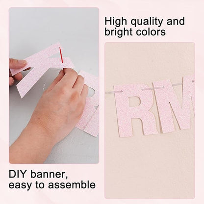 BEISHIDA 116 PCS Glitter Color Pink DIY Letter Banner Kit Make Your Own Banner，Including 111 Letters and Numbers 3 Rope and 4 Threading Device,Customized for Birthday Graduation Wedding Party Decor