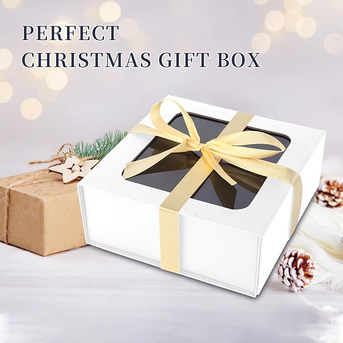 White Gift Boxes with Window,7.5"x7.5"x3.1" Bridesmaid Boxe for Gift Giving,Birthday Gift Box with Magnetic,Closure Lid Gift Boxes for Presents,Cute Boxe,Luxury for Gift Packaging,Gift Box for Wrapping Gifts