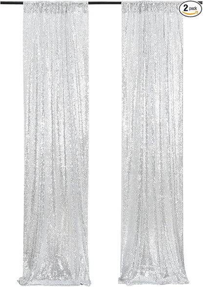 Poise3EHome Silver Sequin Backdrop Curtains,2ft x 8ft Sequin Photography Backdrop Curtain 2 Panels for Party Decoration