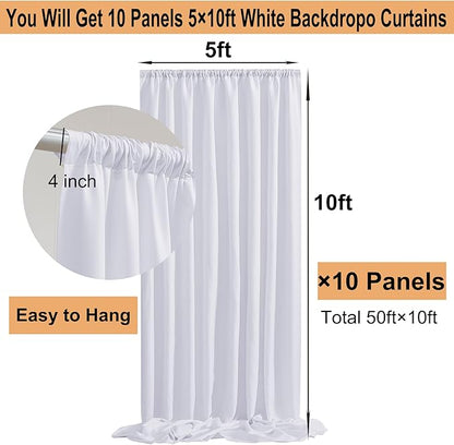 50ft x 10ft Thick Ivory Backdrop Curtains for Parties, 10 Panels 5ft x 10ft Non See Through Ivory Polyester Wedding Drapes Photo Backdrop for Birthday Party Graudation Photography Home Decor