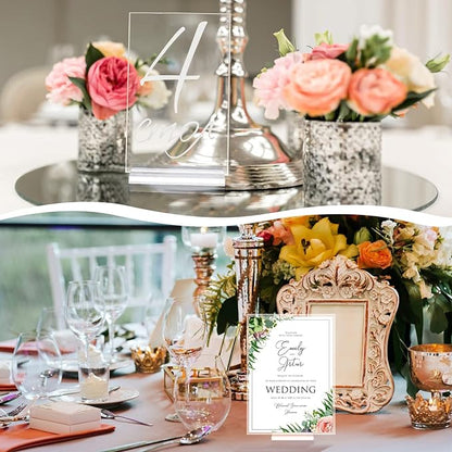 Blulu 60 Pieces Acrylic Place Card Holders 2 Inch Clear Stands Base with 3 mm Card Slot Numbers Display Table Sign for Wedding Exhibition Office Cafe Restaurant Photo Menu Meeting Table Decorations