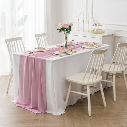 12Pack 9ft Chiffon Table Runner 14x108 Inch Sheer Romantic Table Runner for Wedding Birthday Party Bridal Shower Outdoor Decoration-Dusty Pink