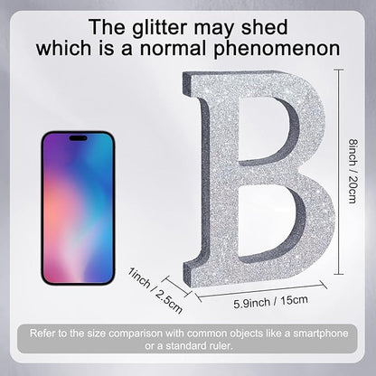 TONIFUL 8 Inch Silver Glitter Letter B Table Centerpiece A-Z Silver Birthday Party Decorations,Silver Alphabet B for Birthday,Chrismas,Graduation,Bridal Shower,Wedding,Anniversary Party Supplies