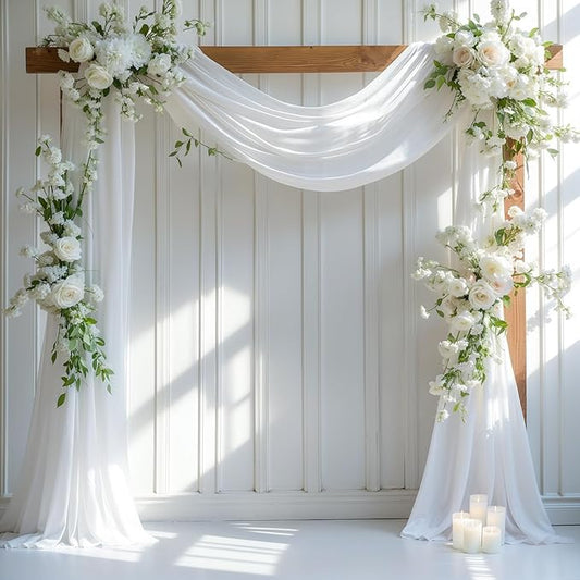 Wedding Arch Draping Fabric, 1 Panel 28" x 19Ft White Drapes Sheer Backdrop Curtain for Wedding Ceremony Party Ceiling Decor
