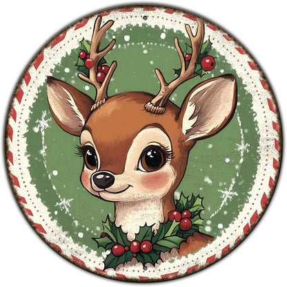 Round Retro Reindeer Metal Tin Sign - Vintage Christmas Decor for Home Coffee Wall - 12 * 12 in