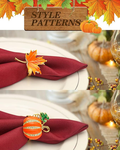 KPOSIYA Fall Napkins Rings, 6 Pcs Thanksgiving Napkin Ring Fall Maple Leaf Napkin Rings and Halloween Pumpkin Napkin Holders for Thanksgiving Table Decorations, Fall Banquet, Holiday Dinner Party