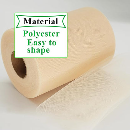 Beige Tulle Fabric Rolls 6 Inch by 100 Yards (300 feet) Fabric Spool Tulle Ribbon for DIY Tutu Gift Wrapping Baby Shower Birthday Party Wedding Decorations Christmas Craft Supplies