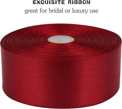 Deep red Solid Satin Ribbon 1-1/2 Inch 50 Yards Solid Polyester Fabric Ribbon for Gift Wrapping Wedding Christmas Baby Shower Birthday Party Decoration Handmade Immortal Flower Craft