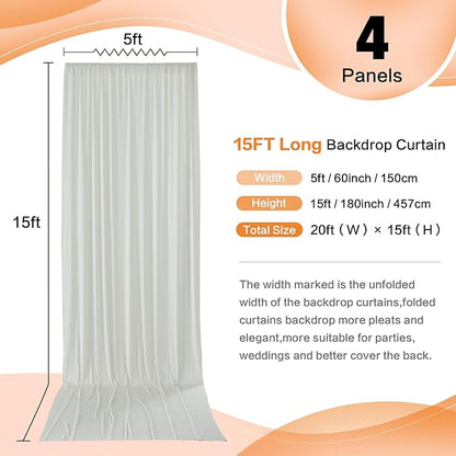 20ft x 15ft Ivory Wrinkle Free Backdrop Curtains for Parties,Silky Polyester Fabric Wedding Ceiling Drapes, 4 Panels 15ft Photo Back Drop Drapes for Baby Shower Photography Stage Background Cloth