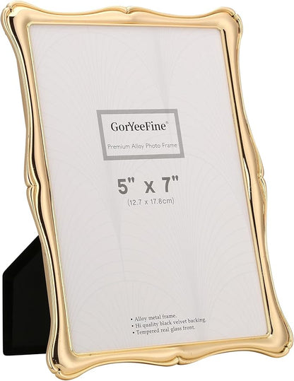 5 x 7'' Premium Alloy Gold Photo Frame - Luxury Display Hi End Décor Picture Frames 7 x 5'' with Velvet Backing,Hi End Décor Metal Frames
