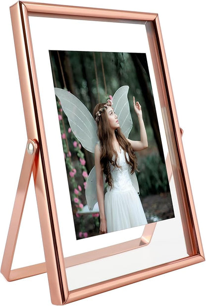 Rose Gold Floating Frame, 4"x6", Vertical, For Picture 3.5x5, 3x4, 2x3, Mini Tabletop Photo Frame, Classy For Festival, Wedding, or Birthday, Home or Office Decoration