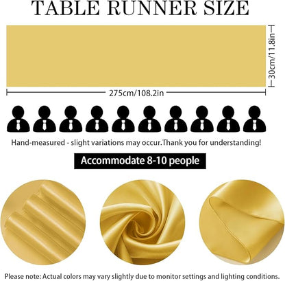 SHEJIZE 2 Pack Light Gold Satin Table Runner 12x108 Inches Long, Bright Silky Smooth Satin Table Runner Table Decor for Wedding Banquet Christmas Prom Event Birthday Party