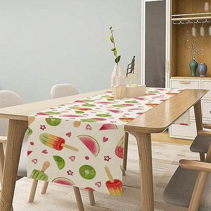 Summer Popsicles Table Runner, Colorful Watercolor Ice Cream Loves Heart Seasonal Dinner Runner for Party Holiday Home Kitchen Dining Table Decor 13"x120"