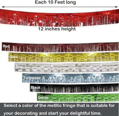 4 Pack Total 40 Feet Foil Fringe Garland Metallic Wall Hanging Drapes Tassel Skirting Tinsel Streamers Decorations for Parade Float Trailer Mardi Gras Party Birthday Wedding (Red)