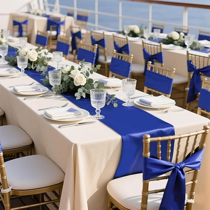 10 Pack Royal Blue Satin Table Runner 12x108 Inches Long, Bright Silky Smooth Satin Table Runner Table Decor for Wedding Banquet Christmas Prom Event Birthday Party
