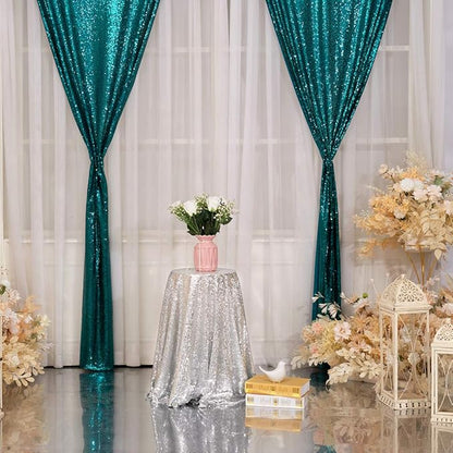 Poise3EHome 2Pcs 2Ft x 8Ft Teal Sequin Backdrop Curtains, Glitter Photography Background, Sequence Xmas Thanksgiving Backdrop for Wedding Party Holiday Festival Decor