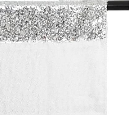Poise3EHome 6Ft x 8Ft Silver Sequin Backdrop Curtain, Glitter Thick Satin Background Drapes, Sparkly Opaque Photography Curtain, Sequence Xmas Thanksgiving Backdrop for Wedding Party Holiday Decor