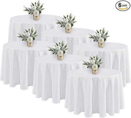 Fitable 6 Pack White Round Table Clothes - 90 Inches in Diameter - Stain Resistant and Washable Tablecloths, Polyester Fabric Table Covers for Wedding, Party, Banquet, Gathering