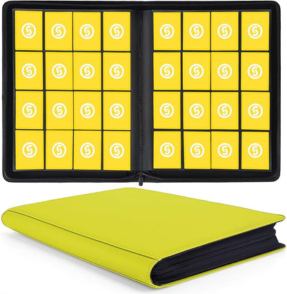 1000+ Pockets Trading Card Binder, Premium 16 Pocket Card Binder, Ringless Side Loading Collection Album Holder Folders for MTG, TCG, Game Cards & Sports Cards (Yellow)