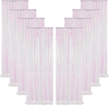 ShinyBeauty 8 Panels Iridescent White Sequin Backdrop | 2Ft x 8Ft Sparkly Photo Booth Background | Glitter Curtains for Baby Showers & Events | Durable & Elegant Shimmer Backdrop