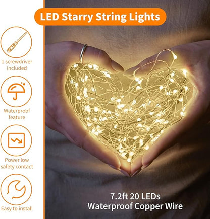 TingMiao 6 Pack Fairy Lights Battery Operated 7.2 ft 20 LED Mini String Lights Waterproof Silvery Copper Wire Firefly Starry Lights for Wedding Bedroom Party Christmas Decor(Warm White)