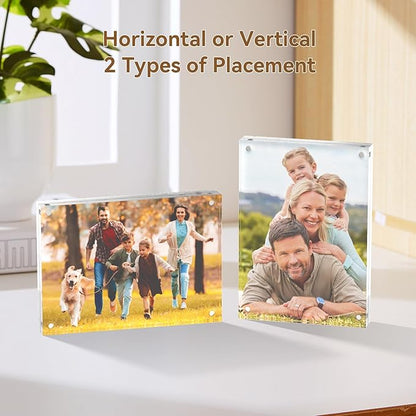 5x7 Acrylic Picture Frames, 20mm Thick Clear Frameless Magnetic Photo Frames, Double Sided Transparent Square Frame Gift for Desktop Display(1 Pack)