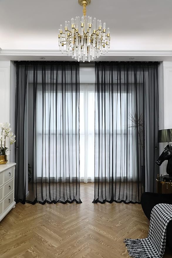 Window Black Sheer Curtains 60 Inches Width 72 Inches Long 2 Panels Sheer Curtains Clear Curtains Basic Rod Pocket Panel for Home Living Room Bedroom Kids Room Yard Patio Parlor Sliding