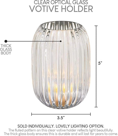 Serene Spaces Living Clear Optical Glass Votive Holder, Perfect for Weddings and Home Décor, Measures 5" Tall and 3.5" Diameter