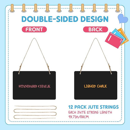 12 Pcs 4 x 6 Acrylic Chalkboard Hanging Sign with Chalk Markers Chalk Board Signs with Hanging String for Wedding Kitchen Home Party Decoration (Rectangle)