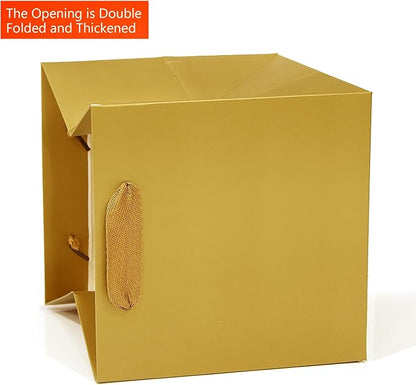 Gold Paper Gift Bag Small Square Bottom Kraft Paper Bags with Handles for Wedding Baby Shower Birthday Party (Gold, 4 x 4 x 4 in, 10 CT)