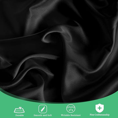 fani 12 Pack 120 Inch Black Satin Tablecloth - Premium Bright Silky Round Tablecloth Overlay Smooth Fabric Table Cover, Table Decoration for Wedding Party Banquet Events Restaurant Kitchen Dining