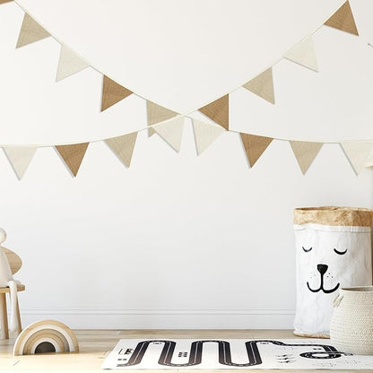 Oudain 15.5 ft Pennant Banner Flags, 2 Pcs Nursery Garland Triangle Bunting Flag Baby Banner for Nursery Decor Baby Birthday Boho Wedding Shower Party Event, Each 7.75 ft(Simple Color)