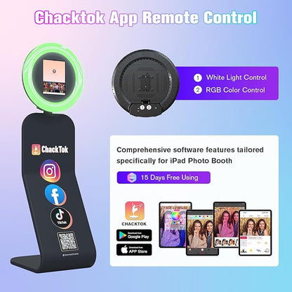 MWE Portable Photo Booth Stand Compatible with iPad Photo Booth 10.2in/10.9in/11in/12.9in with Software APP and Remote Control, RGB Ring Lights Music Sync,Logo Customization (Clothbooth,Honeycomb Box)
