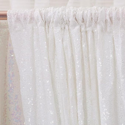 Poise3EHome White Sequin Backdrop Curtains,2 Panels 2FTx8FT Glitter Background for Party Halloween Birthday Party Baby Shower Wedding Christmas Thanksgiving Holiday Festival Decor