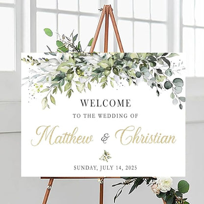 Welcome Sign Wedding With Stand, Welcome To Our Forever Wedding Sign, Wedding Entrance Sign, Wedding Directional Signs, Greenery Theme Wedding Sign Decoration