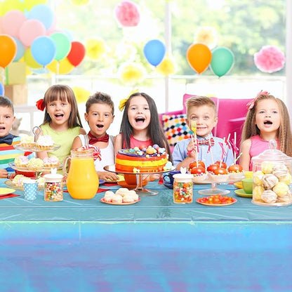 FunnyPars 1 Pack Iridescent Blue Plastic Tablecloth,Shiny Blue Disposable Laser Rectangle Table Covers,Blue Holographic Foil Tablecloth Party Decorations for Birthday,40x108''