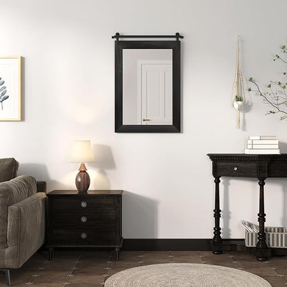 COGOOD Farmhouse Barn Door Mirror - 17 x 26 Rustic Wood Framed Wall Mirror for Bathroom, Living Room, Entryway Wall Decor (Black)