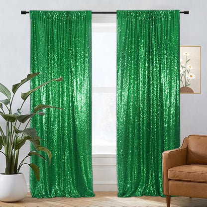 Eternal Beauty Sequin Backdrop Curtains, 2x8 Ft-2 Panels Green Back Drop for Shimmer Photography Party Wedding Birthday Decor