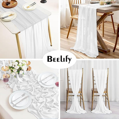 10 Pack 10 Ft Chiffon Table Runner White Gauze Long Table Runners 27x120 Inches Sheer Tulle Table Runner for Rustic Wedding Reception Bridal Shower Decorations Birthday Party