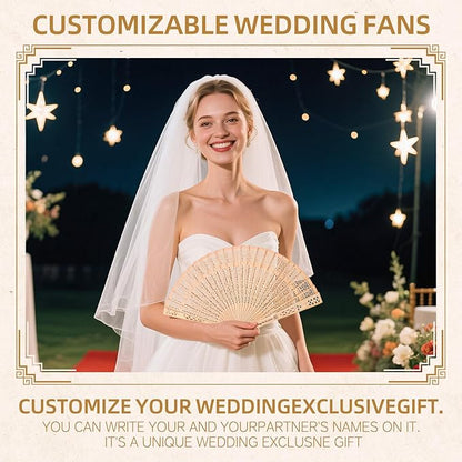 10pcs Personalized Wedding Fans for Guests - Custom Wooden Hand Fans with Names/Dates - Bulk Wedding Favors for Bridal Shower, Baby Shower & Parties (Wood, 10pcs)