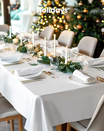 Pureegg Plastic Table Cloth Disposable 10 Pack, 54 x 132 Inch Table Cloths, Party, Picnic, Wedding, Decorative Tablecloths, Rectangle, White Plastic Cover, Leakproof & Sturdy, White