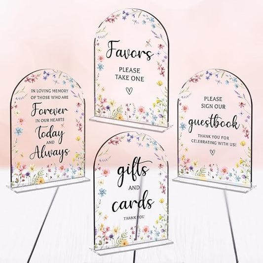 4 Pcs Wedding Decor, Ceremony Sign, Wedding Sign for Reception & Event Party,Bridal Shower Decorations, Wedding Table Decor Accessories for Anniversary And Event 5x7 Inch