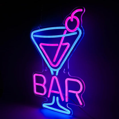 Cocktail Neon Sign - Martini Glass LED Bar Light, Retro Home Pub Wall Art, Dimmable Bar Decor, Gifts for Bartenders & Cocktail Lovers