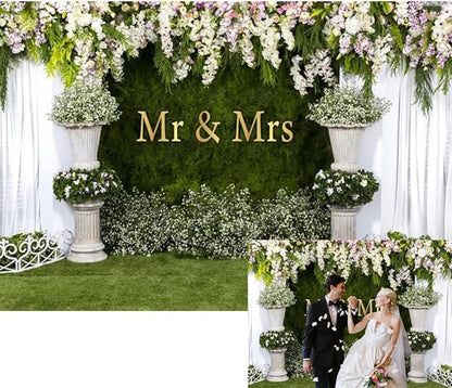 Wedding Arch Flower Backdrop - 10x8ft Mr & Mrs Engagement & Anniversary Photography & Bridal Shower Background
