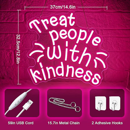 Treat People with Kindness Neon Sign,Pink Led Neon Signs for Wall Decor,Dimmable Inspiring Letter Neon Lights USB Be Kind Light Up Signs for Bedroom Classroom Kids Room,Gift for Boys Girls