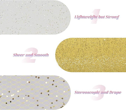 Glitter Tulle Rolls 6” by 50 Yards Sparkle Tulle Fabric Ribbon Sequin Tulle Netting Rolls for DIY Tutu Skirt Wedding Birthday Party Decoration (Yellow)