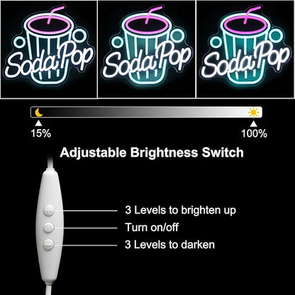 Soda Pop Neon Sign Drink Neon Lights Dimmable Beverage Cup LED Signs for Wall Business Sign Cocktail Neon Light Up Sign for Food Drink Restaurant Dessert Shop Bar Kitchen Decor