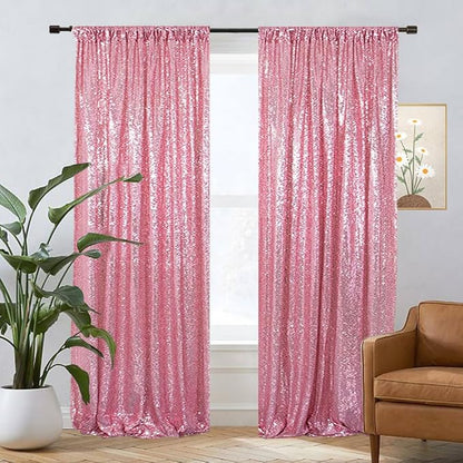 Eternal Beauty Sequin Backdrop Curtains, 2x8 Ft-2 Panels Fuchsia Pink Back Drop for Shimmer Photography Party Wedding Birthday Decor