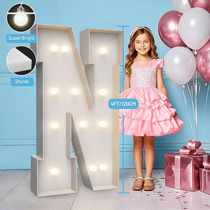 4FT Marquee Light Up Letters N,Party Decoration Large Marquee Light Up Letters with Weighted Water Bag,Pre-cut Foam Board Set Can Be Used for Birthdays,Weddings,Baby Anniversaries